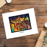 Moose in Forest framed Sarah Angst Art giclee reproduction print. Created & reproduced in Bozeman, Montana.