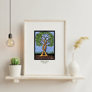 Together Forever heart tree framed Sarah Angst Art giclee reproduction print. Created & reproduced in Bozeman, Montana.