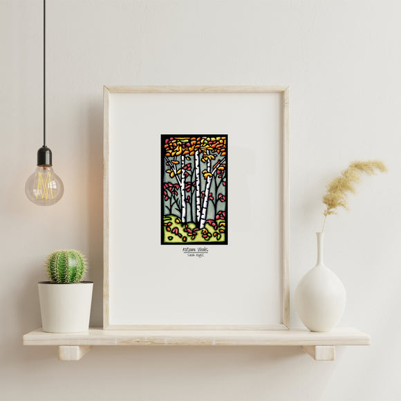 Autumn Woods framed Sarah Angst Art giclee reproduction print. Created & reproduced in Bozeman, Montana.