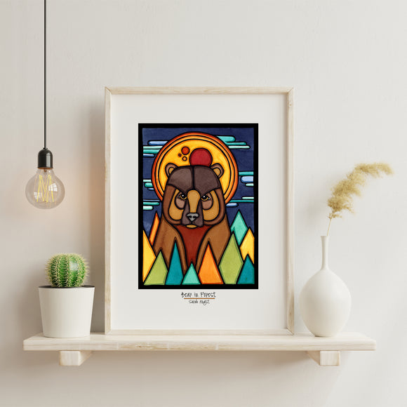 Bear in Forest framed Sarah Angst Art giclee reproduction print. Created & reproduced in Bozeman, Montana.