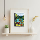Vintage Camper framed Sarah Angst Art giclee reproduction print. Created & reproduced in Bozeman, Montana.