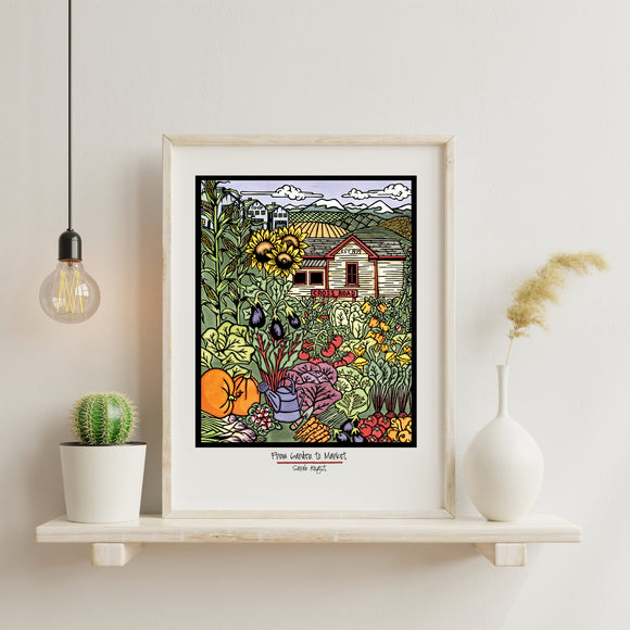 Garden framed Sarah Angst Art giclee reproduction print. Created & reproduced in Bozeman, Montana.