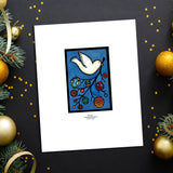Holiday Dove framed Sarah Angst Art giclee reproduction print. Created & reproduced in Bozeman, Montana.