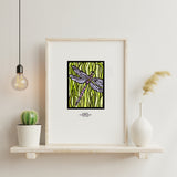 Dragonfly framed Sarah Angst Art giclee reproduction print. Created & reproduced in Bozeman, Montana.