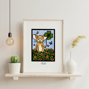 Good Luck Mouse framed Sarah Angst Art giclee reproduction print. Created & reproduced in Bozeman, Montana.