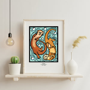 Otters framed Sarah Angst Art giclee reproduction print. Created & reproduced in Bozeman, Montana.