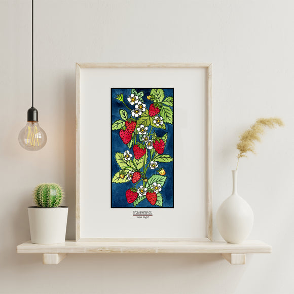 Strawberries framed Sarah Angst Art giclee reproduction print. Created & reproduced in Bozeman, Montana.