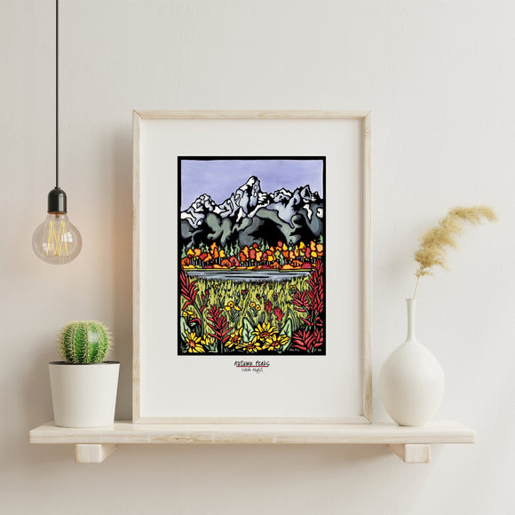 Tetons framed Sarah Angst Art giclee reproduction print. Created & reproduced in Bozeman, Montana.