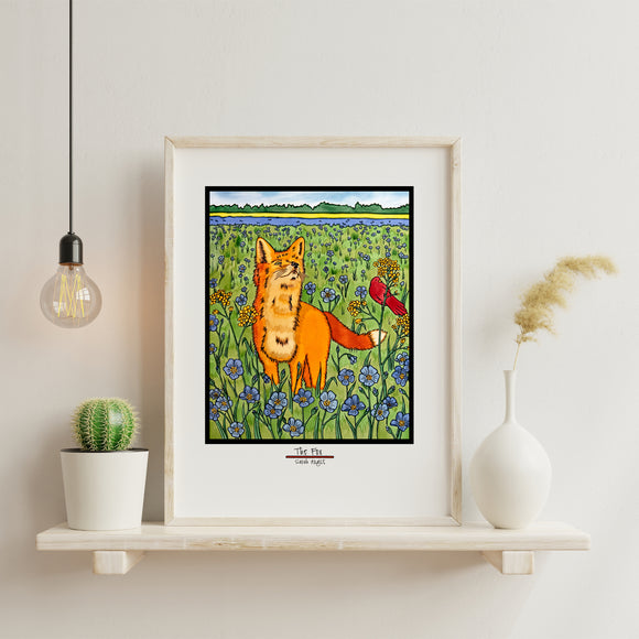Fox & Friend framed Sarah Angst Art giclee reproduction print. Created & reproduced in Bozeman, Montana.