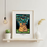 Under the Northern Lights bears framed Sarah Angst Art giclee reproduction print. Created & reproduced in Bozeman, Montana.