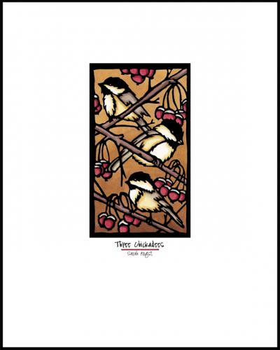 Three Chickadees - Simple Giclee Print - Sarah Angst Art Greeting Cards, Giclee Prints, Jewelry, More