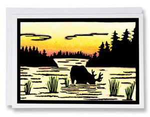SA012: Evening Drink Moose - Sarah Angst Art Greeting Cards, Giclee Prints, Jewelry, More