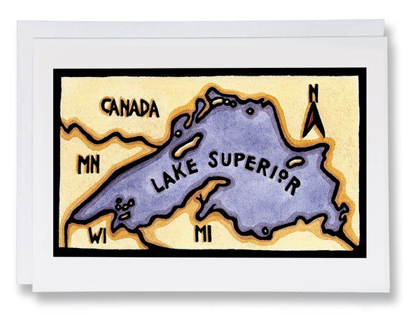 SA059: Lake Superior Map - Sarah Angst Art Greeting Cards, Giclee Prints, Jewelry, More