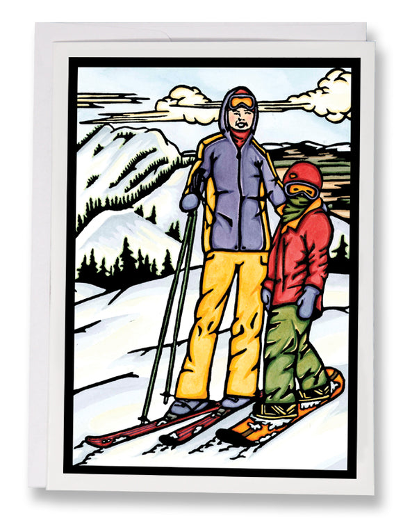 SA063: Skiing - Sarah Angst Art Greeting Cards, Giclee Prints, Jewelry, More