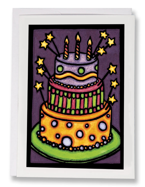SA076: Birthday Cake - Sarah Angst Art Greeting Cards, Giclee Prints, Jewelry, More