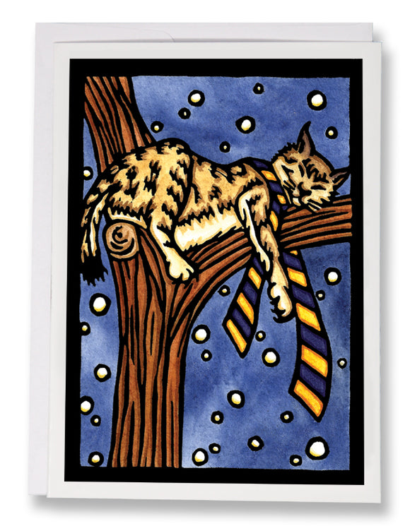 SA150: Bobcat in Tree - Sarah Angst Art Greeting Cards, Giclee Prints, Jewelry, More