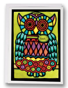 SA161: Birthday Owl - Sarah Angst Art Greeting Cards, Giclee Prints, Jewelry, More