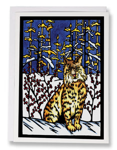 SA183: Bobcat in Snow - Sarah Angst Art Greeting Cards, Giclee Prints, Jewelry, More