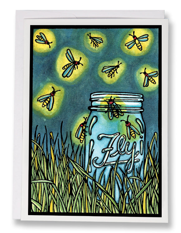 SA190: Fireflies - Sarah Angst Art Greeting Cards, Giclee Prints, Jewelry, More. Artist Greeting Cards for Sale.