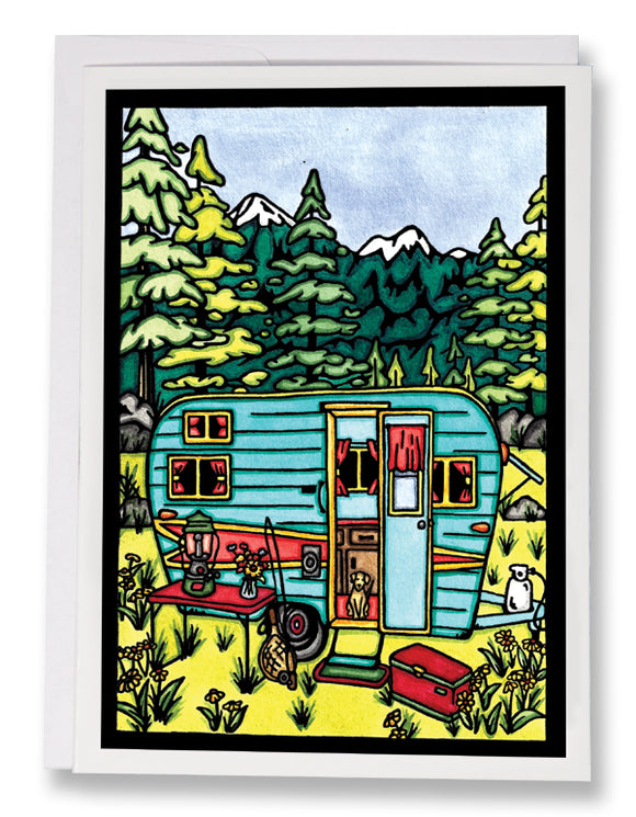 SA192: Camping - Sarah Angst Art Greeting Cards, Giclee Prints, Jewelry, More. Artist Greeting Cards for Sale.