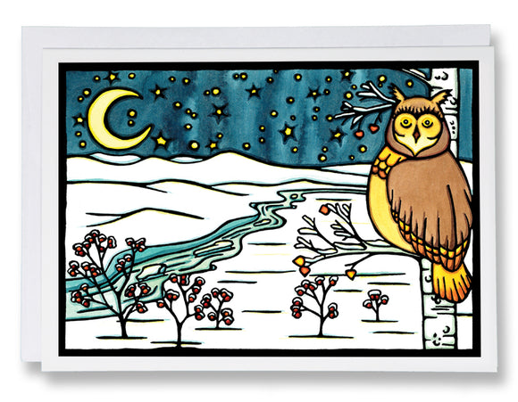 Winter Owl - 208 - Sarah Angst Art Greeting Cards, Giclee Prints, Jewelry, More