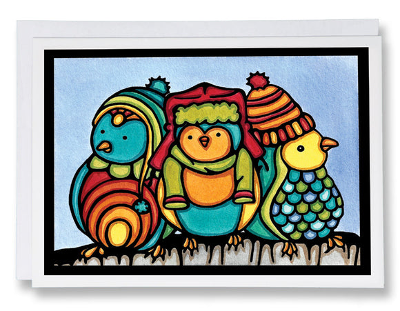 Bundled Up Birds - Sarah Angst Art Greeting Cards, Giclee Prints, Jewelry, More