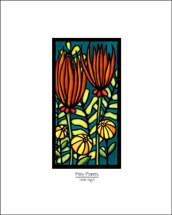 Fiery Flowers - Simple Giclee Print - Sarah Angst Art Greeting Cards, Giclee Prints, Jewelry, More