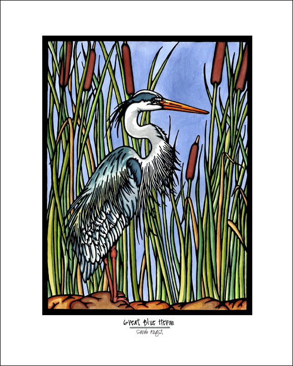 Blue Heron - Simple Giclee Print - Sarah Angst Art Greeting Cards, Giclee Prints, Jewelry, More